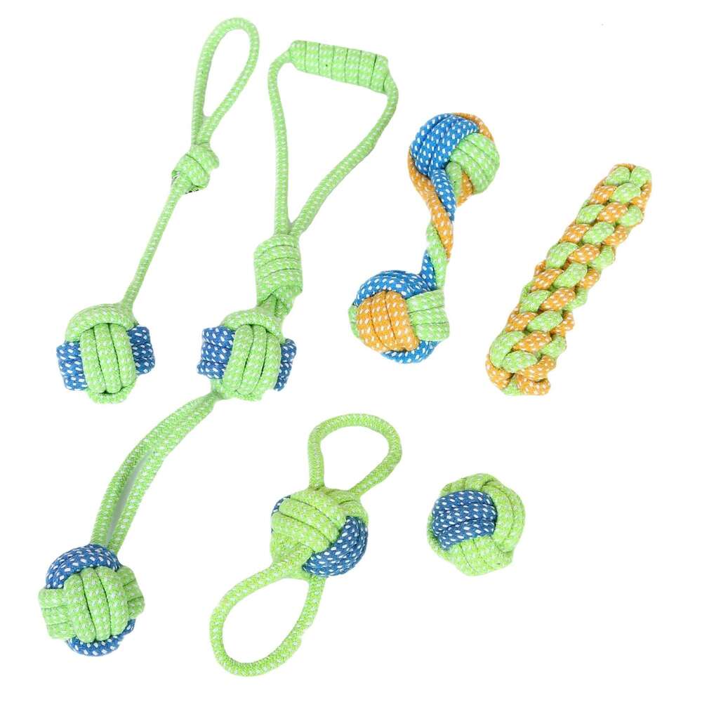 2026 New Pet Toy Dog Cotton Seven-Piece Set Teeth Cleaning Rope Knot Ball Puppy Interactive Chewing Free Shipping