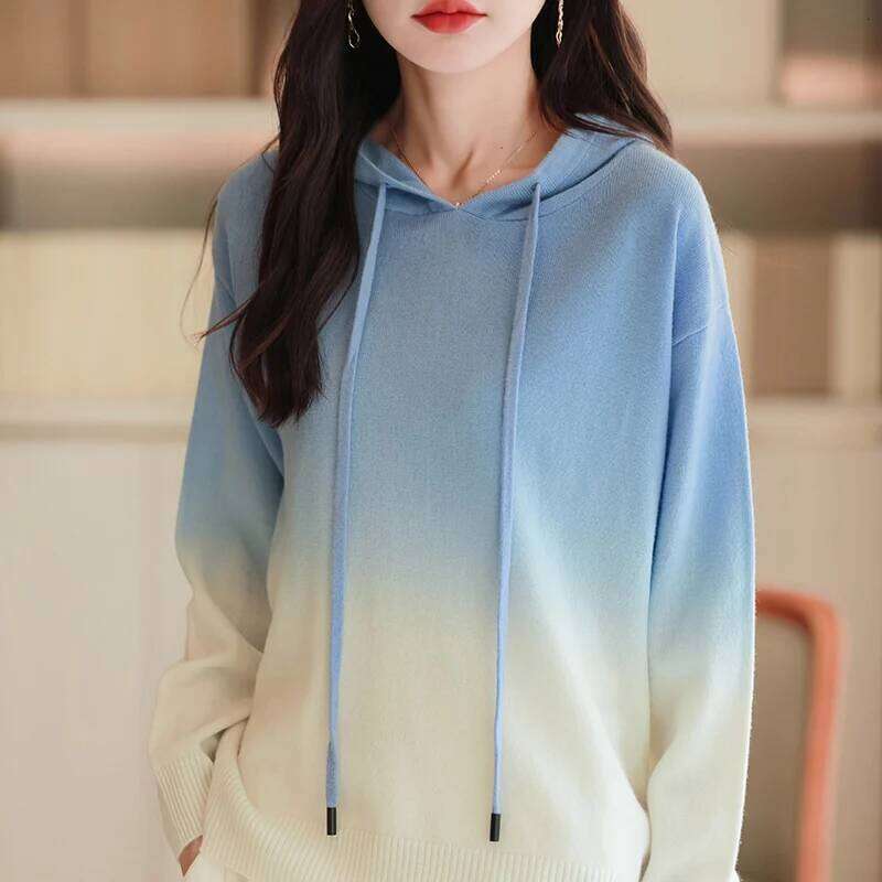 High Quality Sweater Women Hoodie Loose Casual Gradient Color Knitted Pullovers Autumn/Winter Supple Keep Warm Knit Top Clothes MDNG