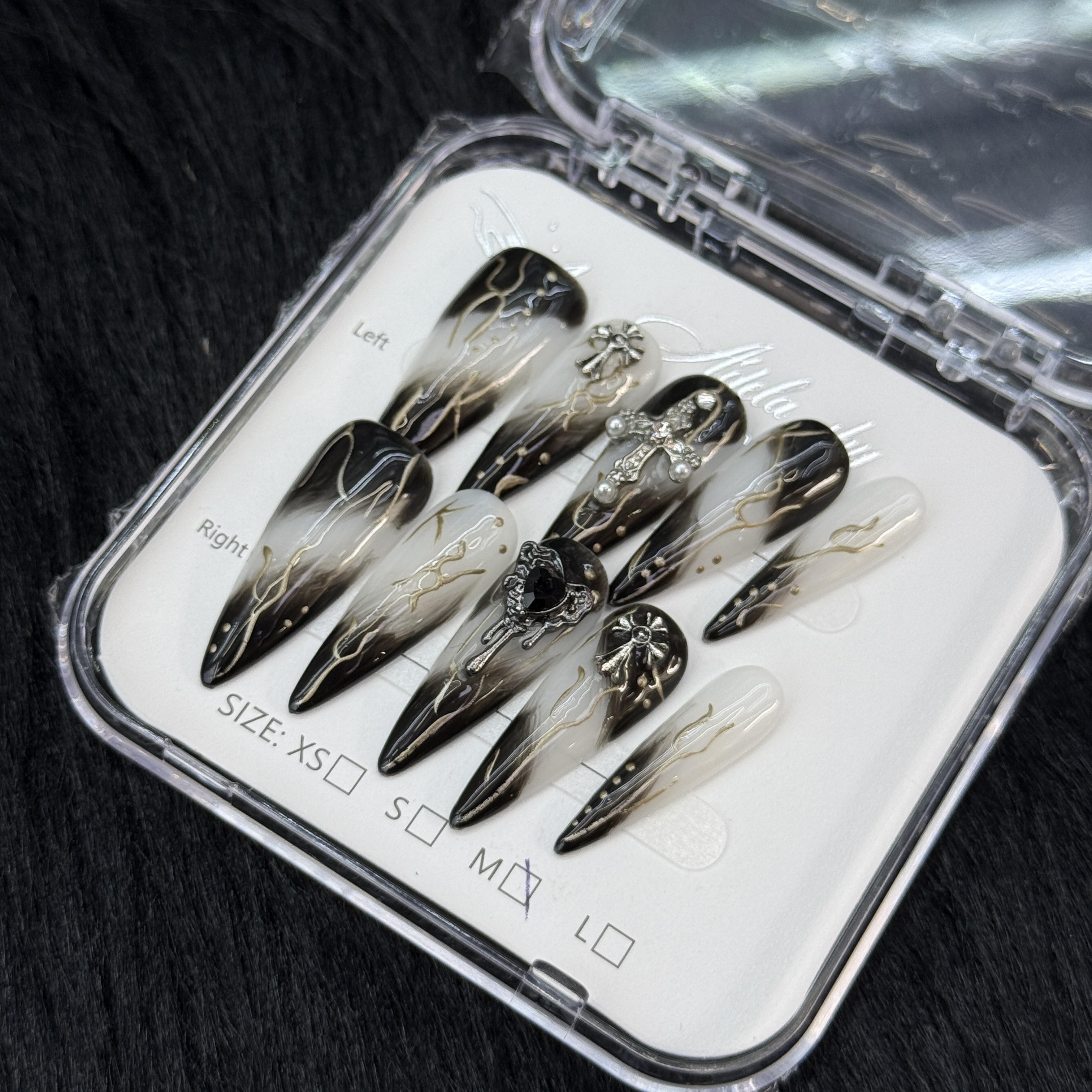 10Pcs Gothic Ombre Cross Press-On Nails - Black & White Punk Manicure Set