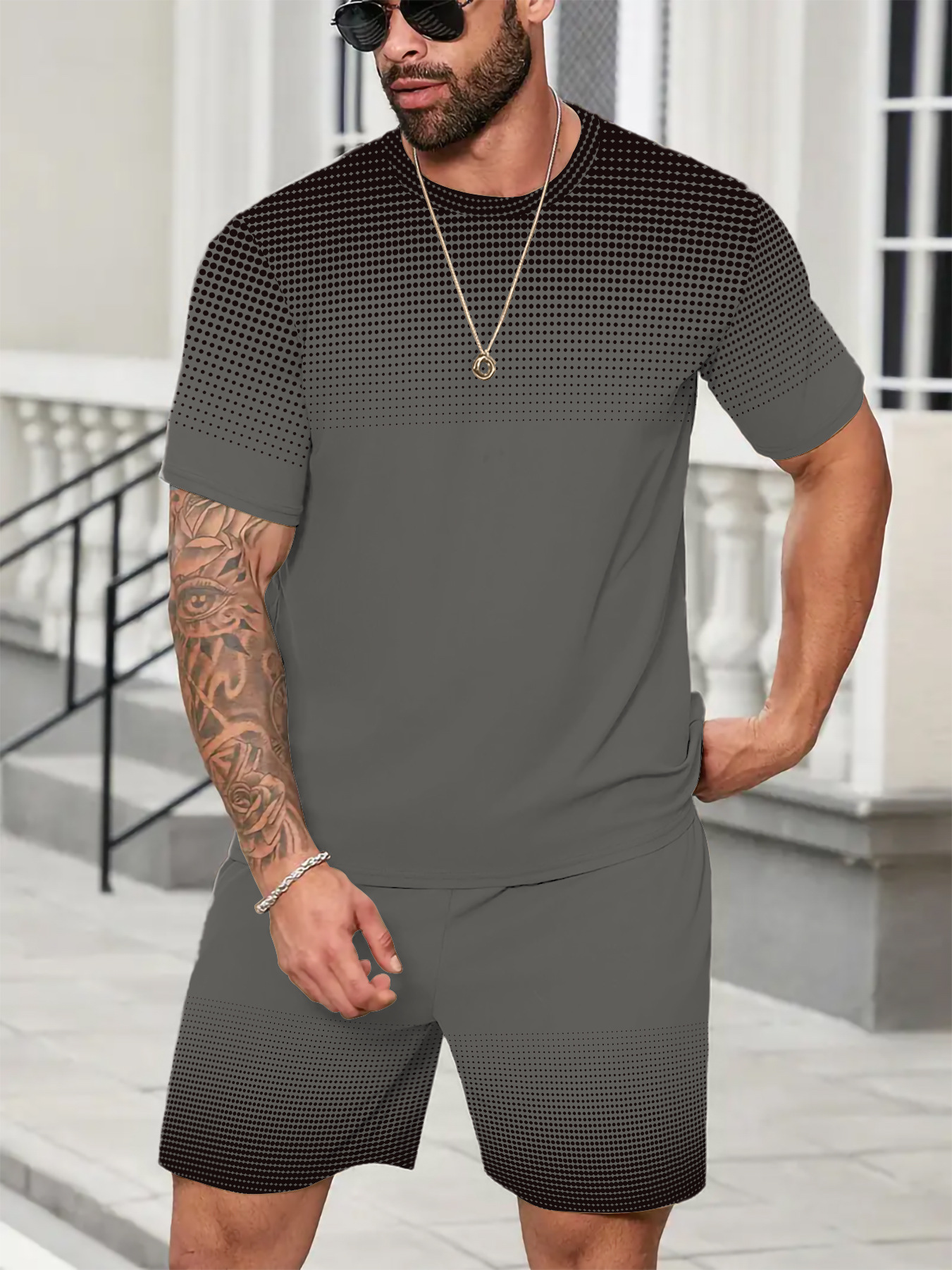 Designer tracksuit man set men sportswear fitness print loose short sleeve shorts 2 in 1 outdoor casual daily wear tracksuits vintage