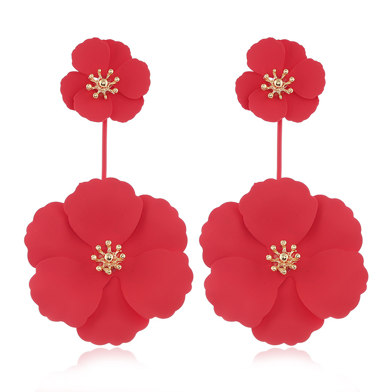 Rose Baked Lacquer Double Layer Flower Earrings for Women Fashion Ear Jewelry Accessories Hot Sale Party Gift 2025 New Style two ways stud