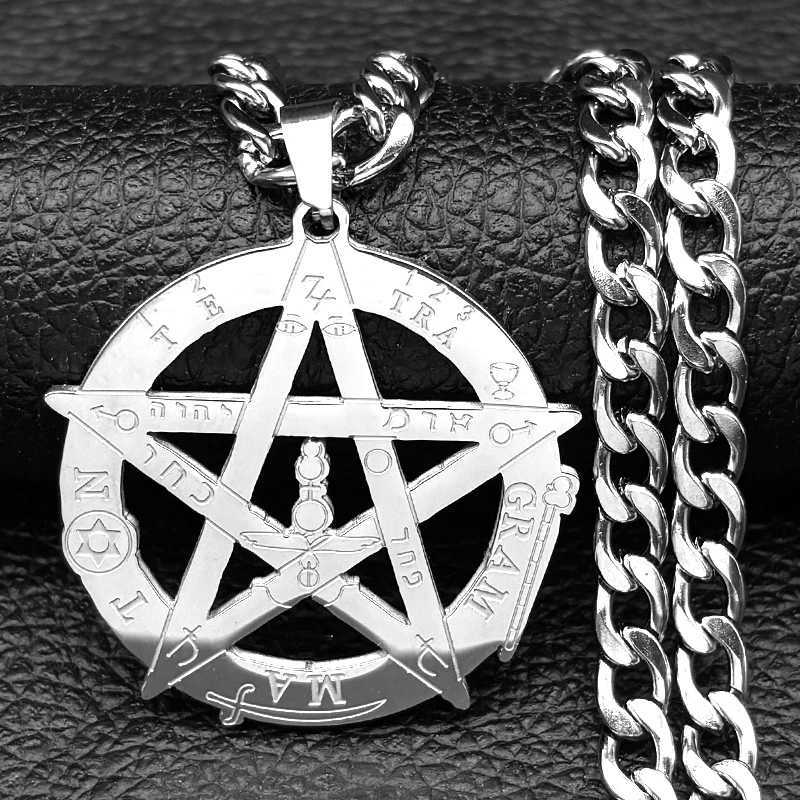 Witchcraft Gothic Pentagram Necklace For Men Stainless Steel Gold Color Tetragmaton and Amulet Necklaces Jewelry W250718