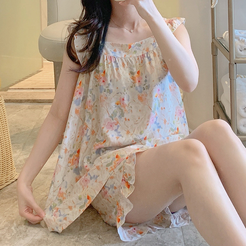 Y25-Summer pajamas for women, thin style, can be worn outside, student cotton silk home clothes, spring and summer new cotton silk suit