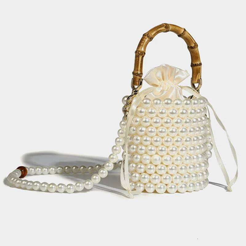 Bead Design Bucket Women's 2025 New Pearl Chain Bamboo Section Handbag Shoulder Crossbody Bag