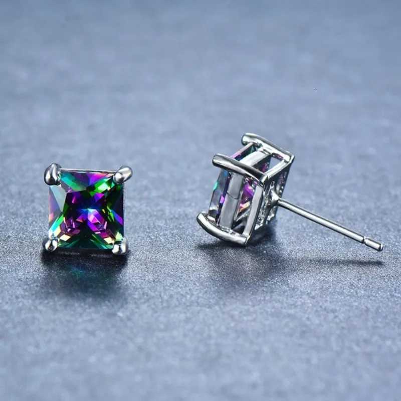 Minimalism 5/6/8MM Rainbow CZ Stone Square Stud Earrings for Women Dainty Silver Color Stackable Ear Bone Studs Girls Jewelry XJ250718
