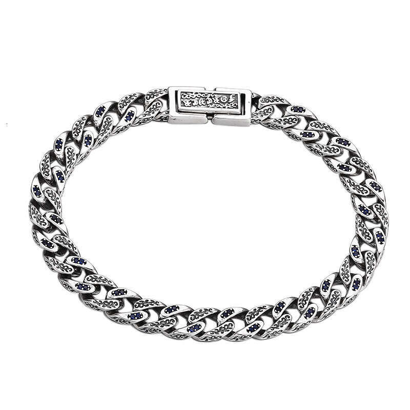 Plated New Thai Sier Bracelet Cuban Tang Grass Pattern Flat Chain Personality Trendy Men's Ethnic Style Simple New jewelry