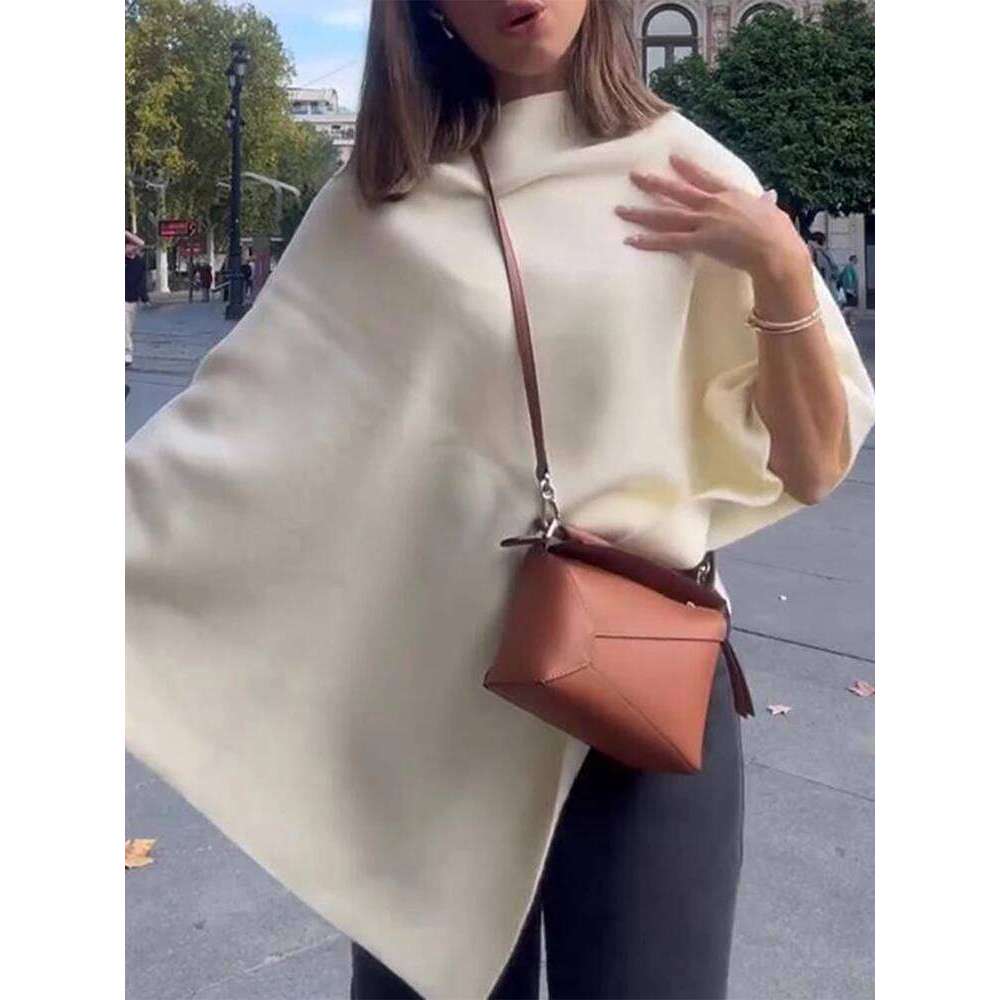 Draping Irregular Shawl Pullover Knitwear Loose Elegant Knitted Cape French Minimalist Cloak Knit Sweater Women Fashion Top New