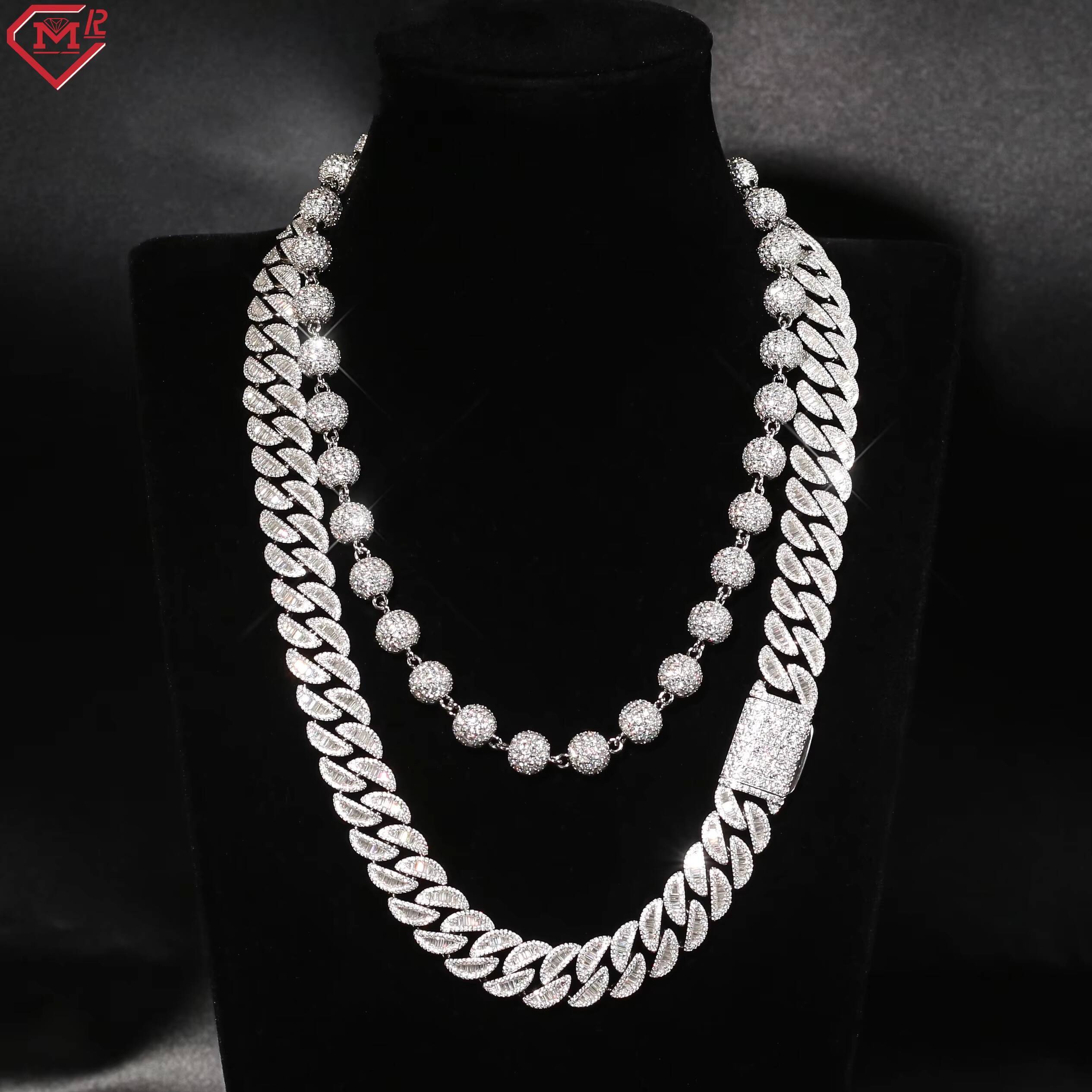 Iced Out Hip Hop Moissanite Chain 8mm 10mm Bead Chain 925 Sterling Silver Moissanite Ball Chain