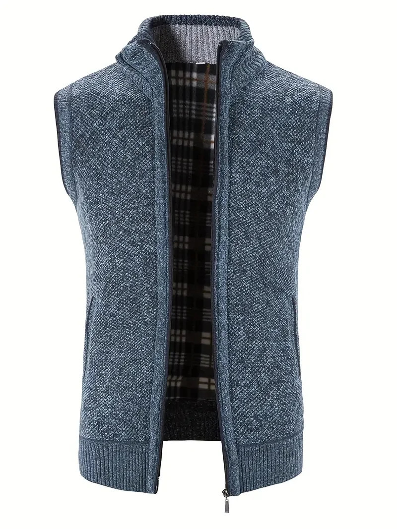 Man Winter Sweater Solid Color Vest Leisure And Comfortable Warm Zippered Stand Up Collar Sleeveless 250707