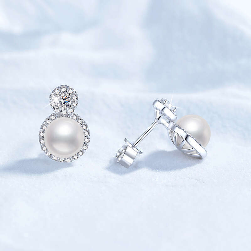 S Pure Sier for Women 20 Points Moissanite Princess Diana Style Round Freshwater Pearl Earrings Women's Jewelry 52c
