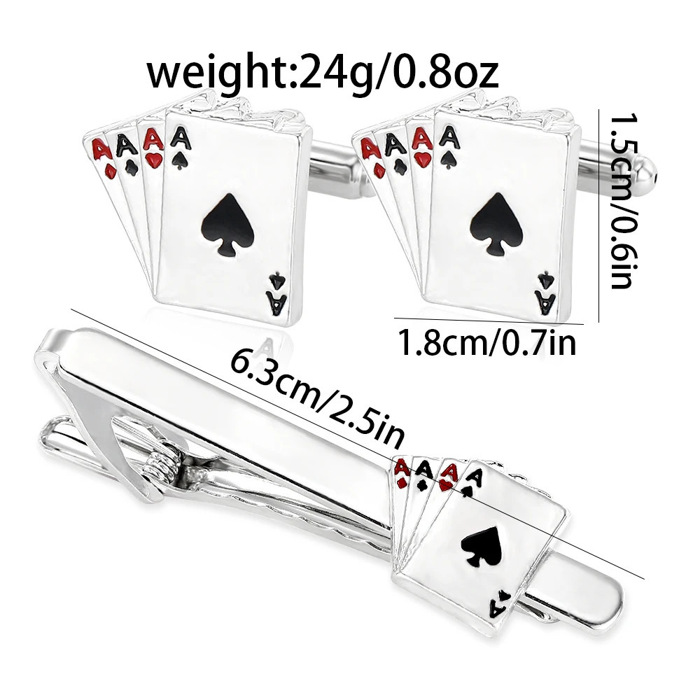 Personality Poker A Cufflinks Tie Clip Set For Men Shirt Suit Tuxedo Blouse Jewelry Accessories 250715