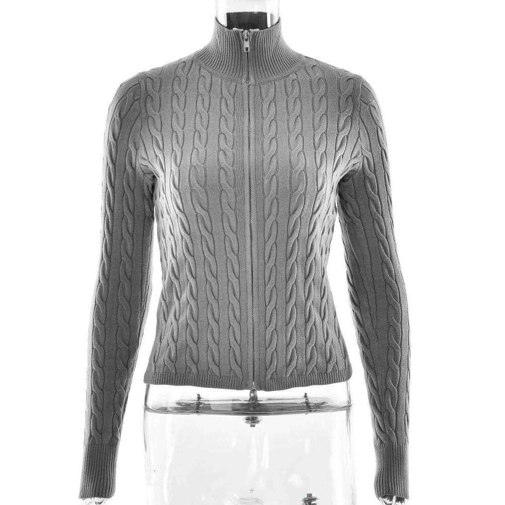 Fantoye Knitted Turtleneck Zipper Cardigans Women Yellow Long Sleeve Warm Sweater Female Autumn Solid Casual Streetwear MDNG