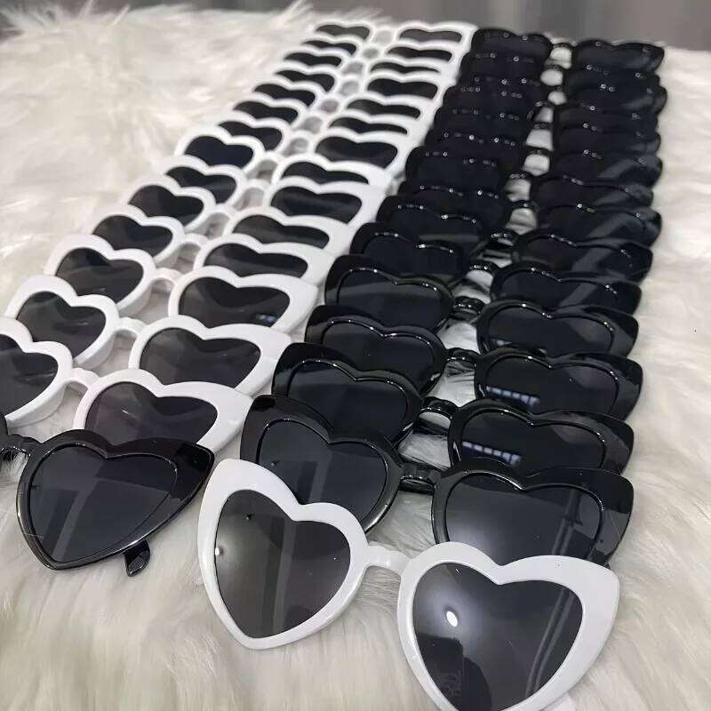 Black Glasses + 15 White Heart-Shaped Glasses, Bridal Groom Bridesmaid Supplies for Wedding Party