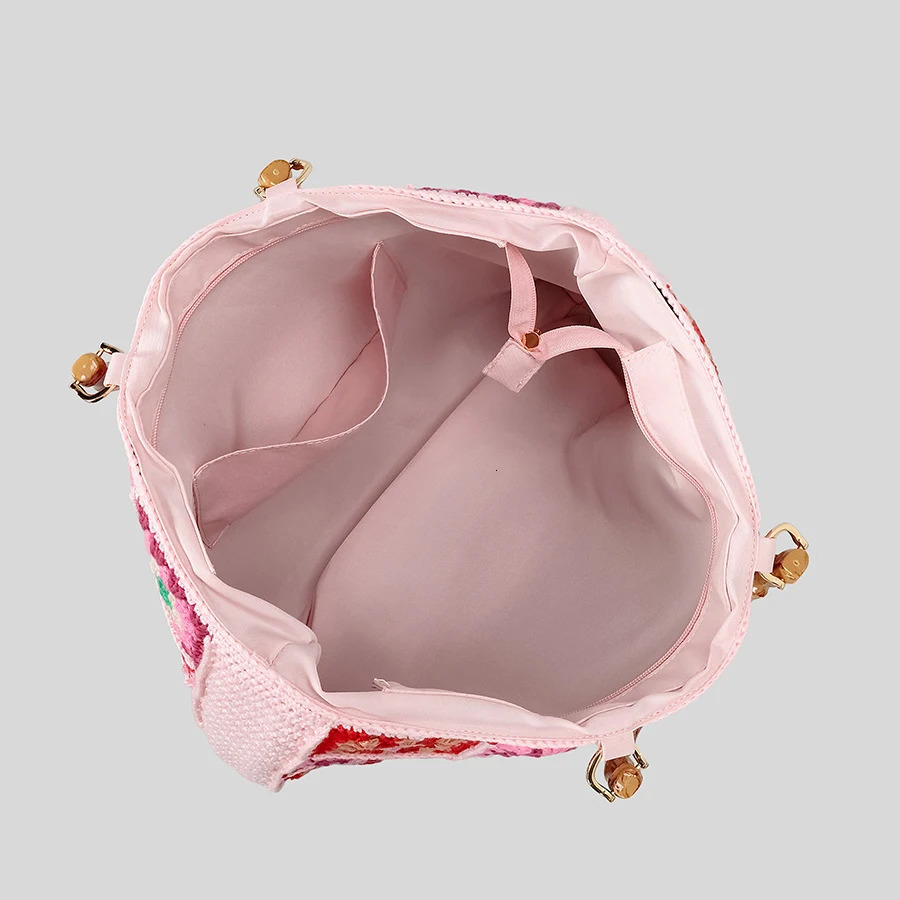Fashion Granny Square Weave Women Handbags Behemian Knitting Bamboo Handle Large Tote Bag Candy Color Big Female Shopper Purses 250717