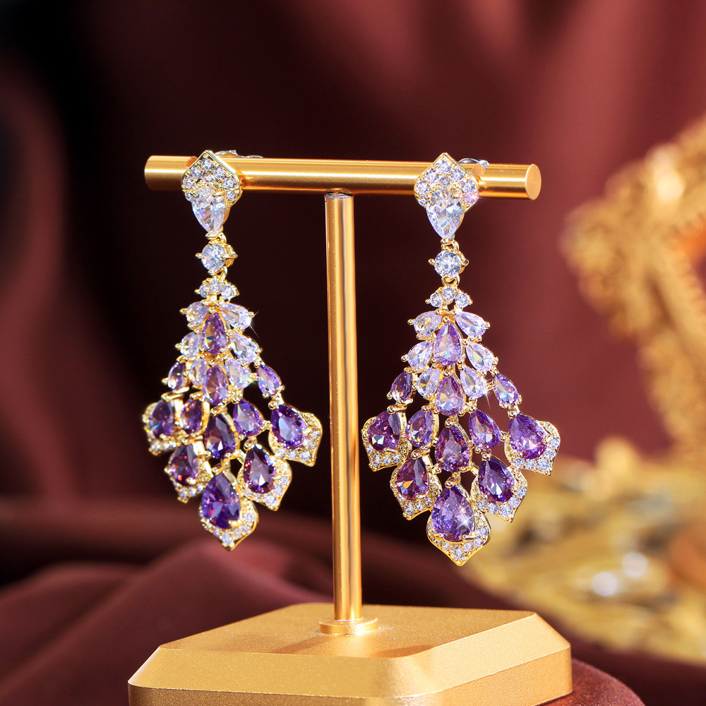 2025 Choucong Brand Dangle Earrings Vintage Jewelry 18K Gold Fill Water Drop Amethyst Cubic Zircon CZ Diamond Party Eternity Women Weddng Earring For 