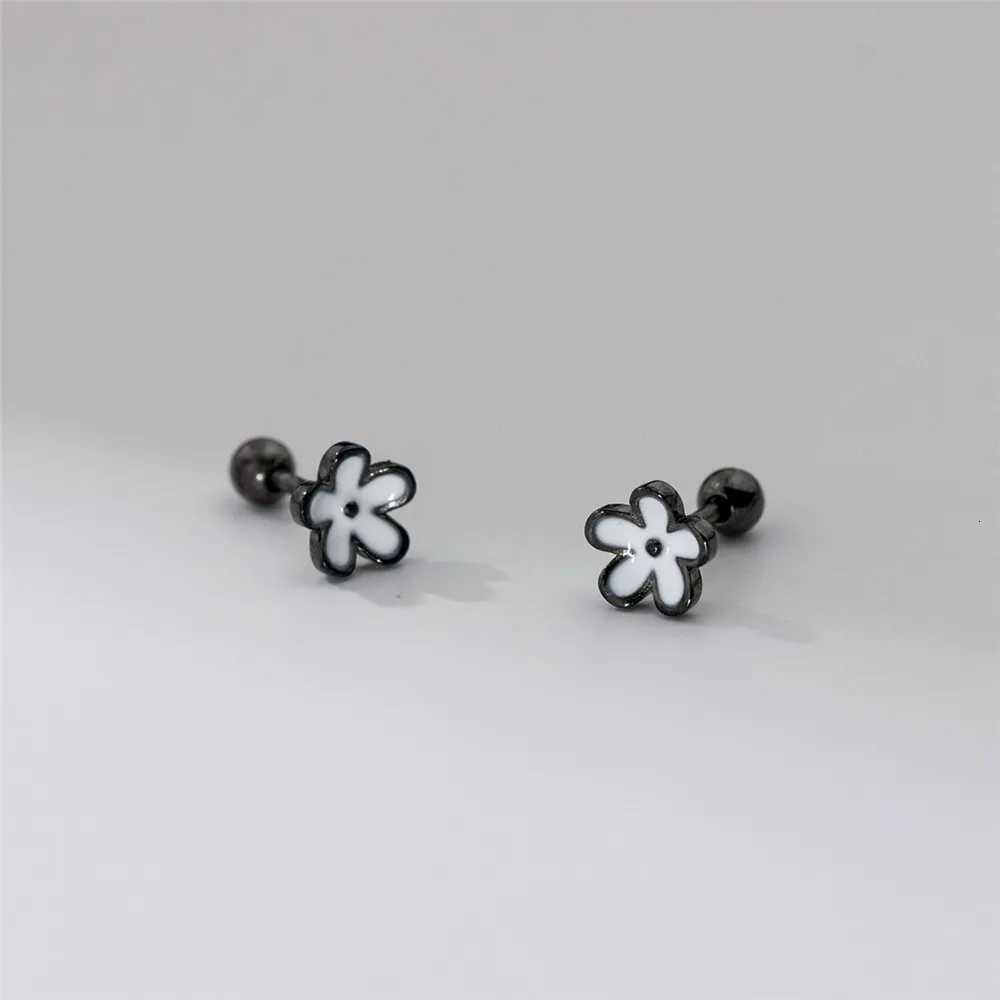 925 Silver Enamel Black Flower Earrings for Women Screw Silver Stud Earrings XJ250718