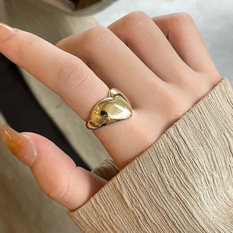 Stainless Steel Simple Smooth Metal Heart Rings For Women Men Y2K Trendy Open Ring Korean Elegant Party Jewelry Couple Gifts 250716