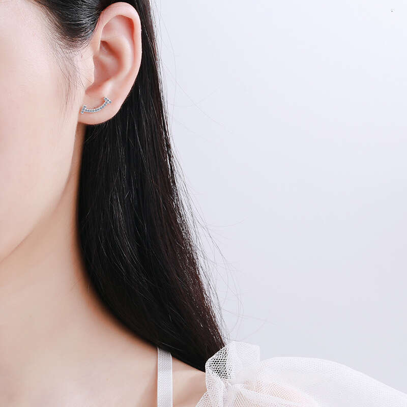 Smiley Face S Pure Sier Moissanite Full Dia Internet Celebrity Personality Geometric Earrings 756