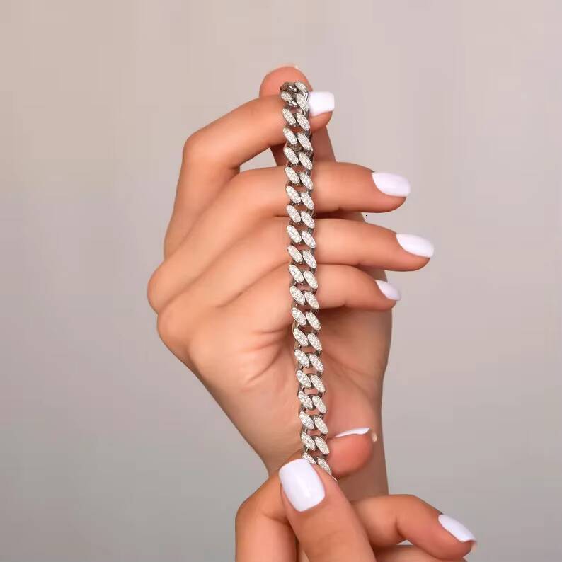 Cuban chain moissanite diamond bracelet hip hop cuban bracelet studded chain bracelet