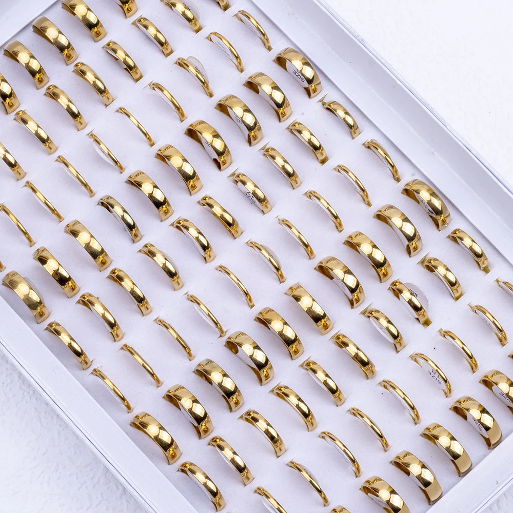 50Pcs/Lot Wholesale Smooth Stainless Steel Ring For Men Women Party Wedding Finger Jewelry Accessories Mix Width 2/4/6mm 250716