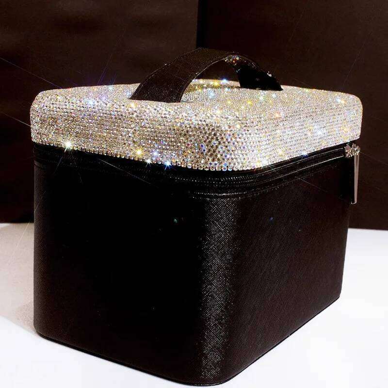 23X16x17cm Lady Big Capacity Making Up Container With Mirror Sparkle Rhinestone For Girls Birthday Gift