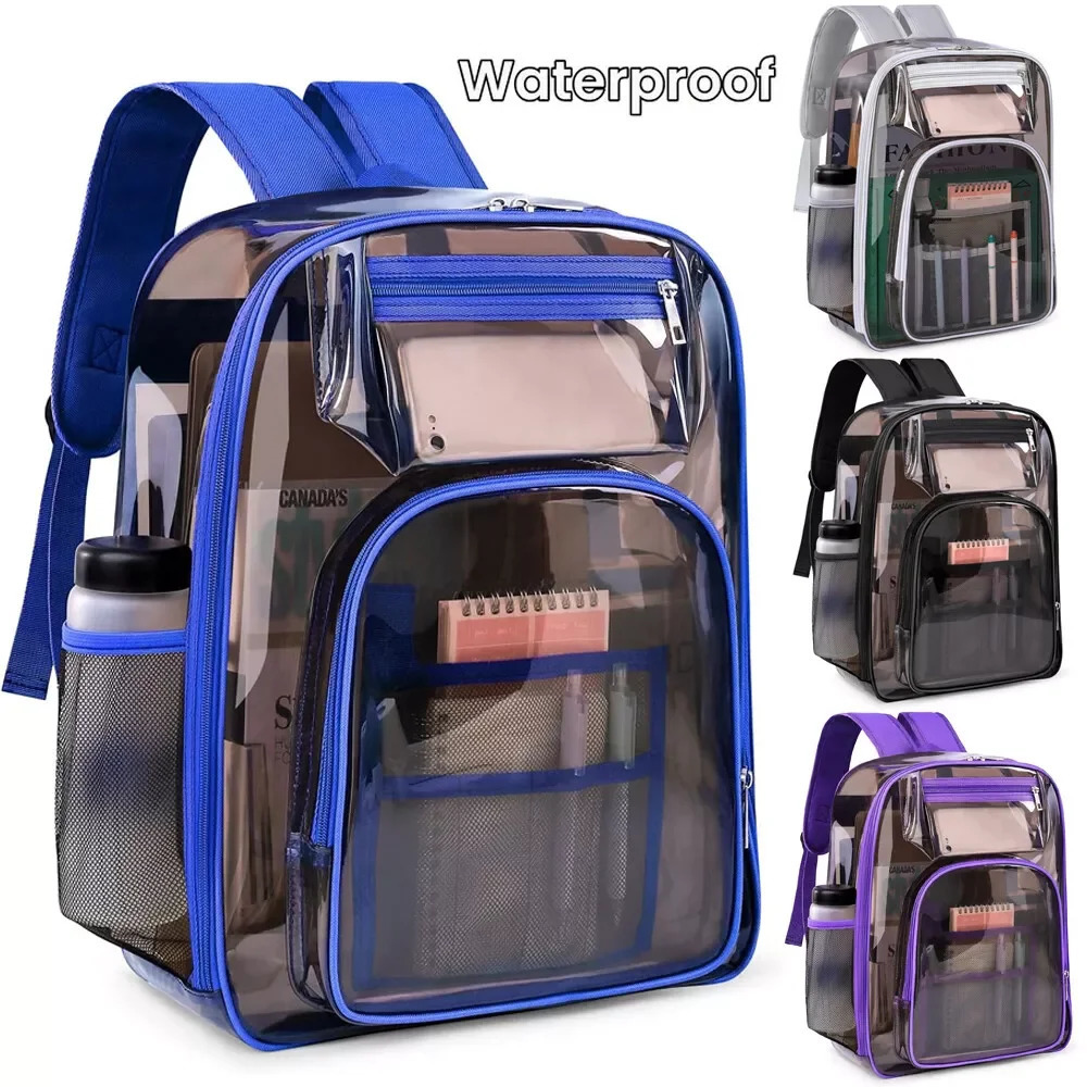 Large Heavy Duty Clear Backpack Transparent PVC School Stadium Tracel Multifunctional Waterproof Knapsack 250714