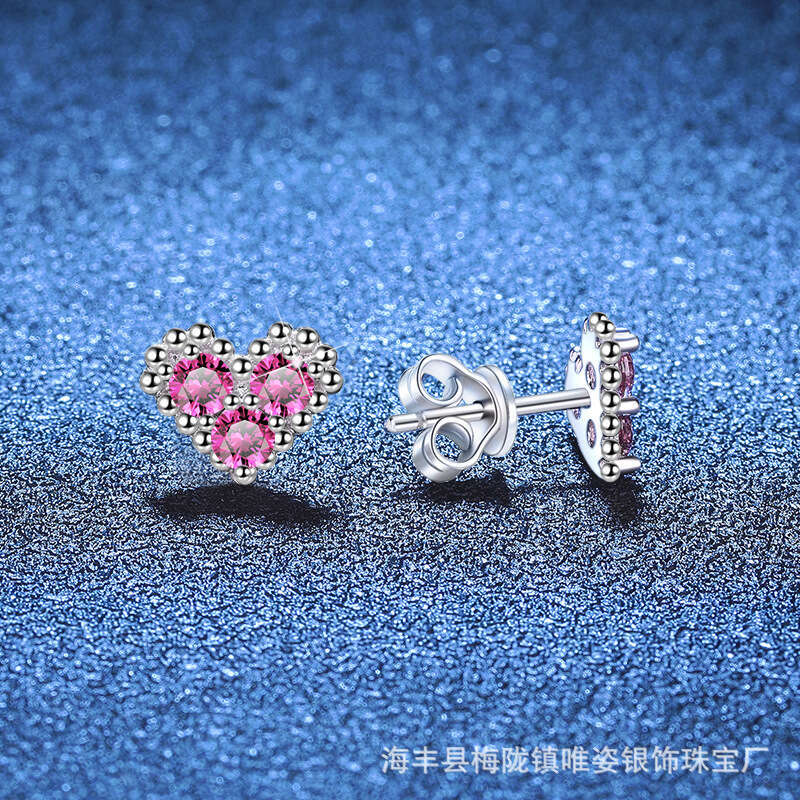 Daily Light S Pure Sier Gold-Plated Dia-Studded Symmetrical for Women Heart-Shaped Stud Earrings a70