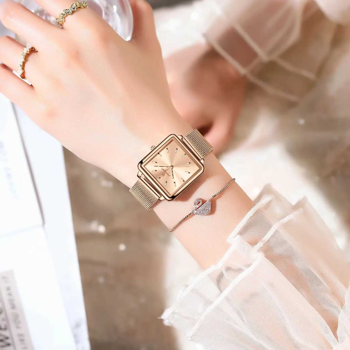 POEDAGAR Fashion Ladies Watch Waterproof Square Elegant Watch For Women Mesh Stainless Steel Quartz Womens Watches Female Reloj W250718