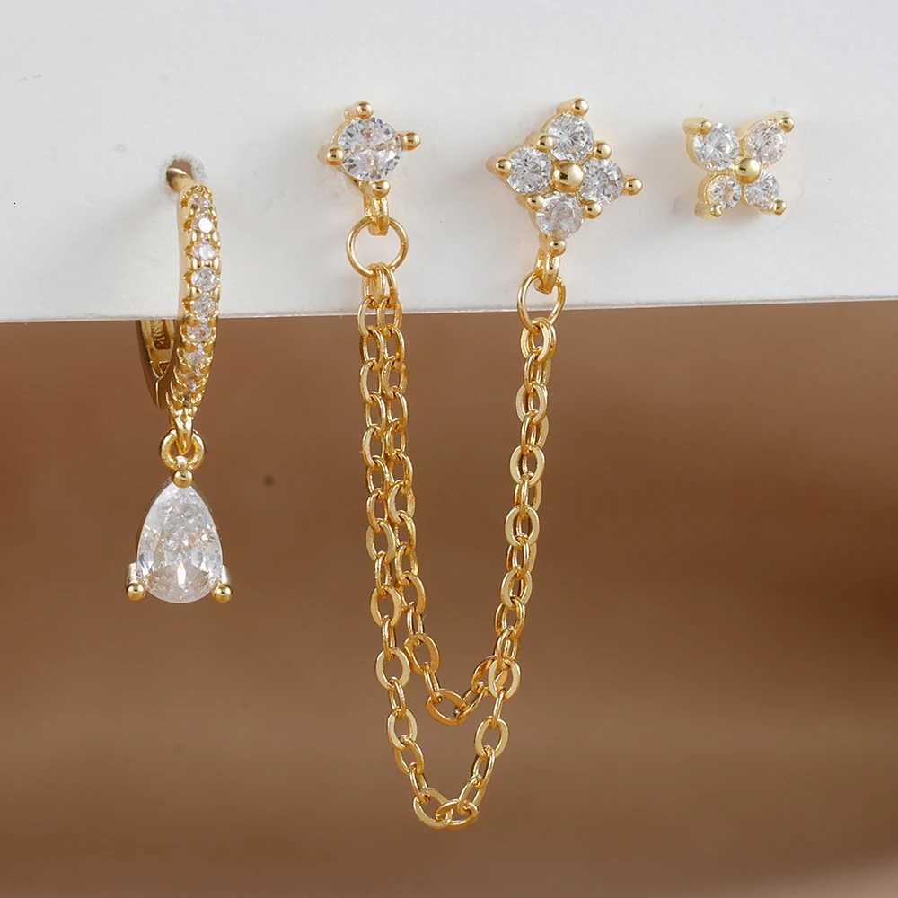 3PCS Set Stainless Steel Crystal CZ Butterfly Ear Stud Earrings Gold Plated Pendant Water Drop Cartilage Earrings Piercing Jewelry XJ250718