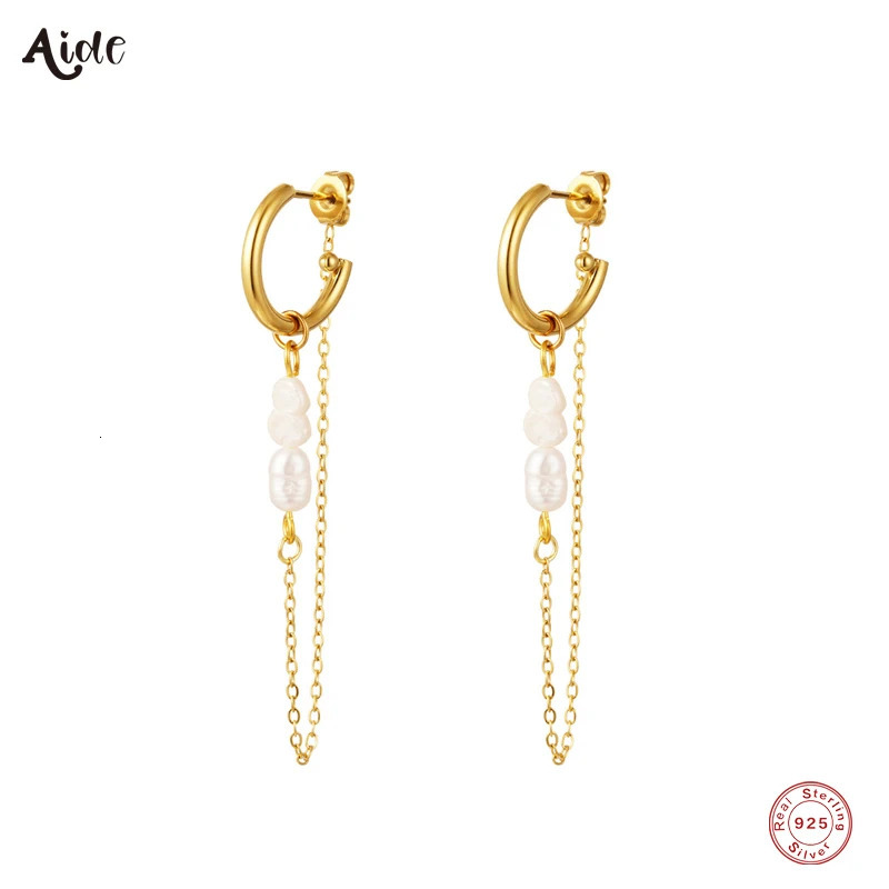 Aide 925 Sterling Silver Long Chain Tassel Baroque Irregular Pearl Dangle Earrings for Women C Shape Earrings Jewelry Pendientes 250715