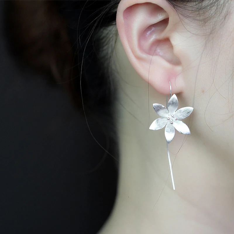 925 sterling silver Long Flower Earrings For Women Elegant Lady Prevent Allergy n Fashion Jewelry 250715