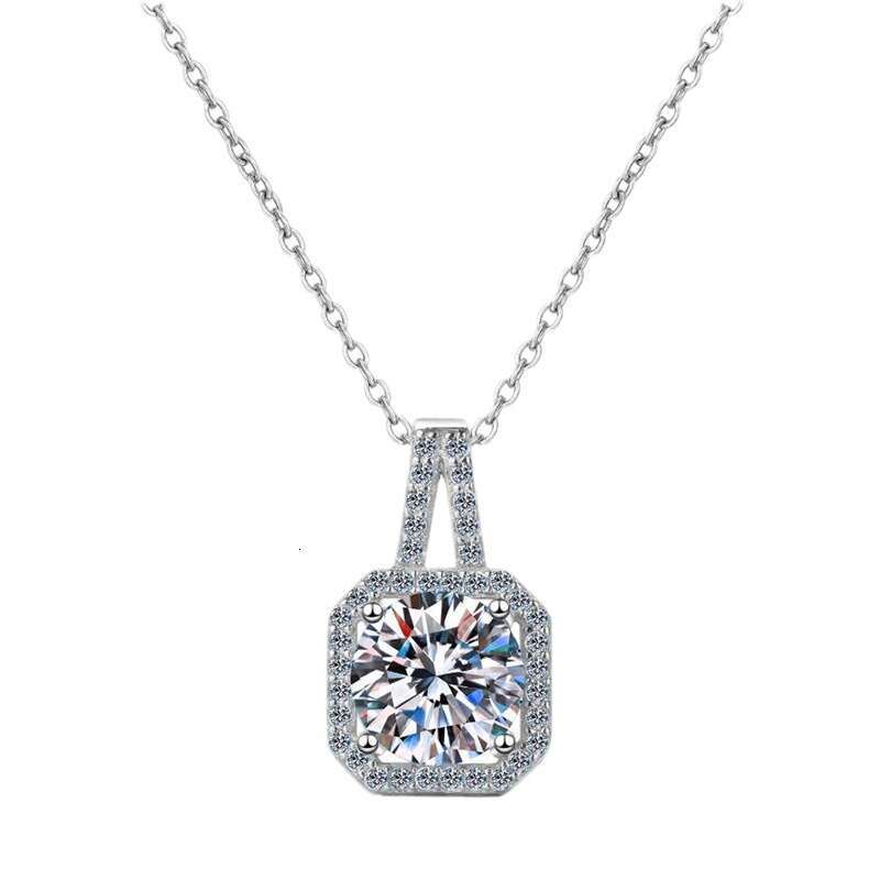 S Sier Necklace Moissanite Dia Princess Cut Pendant Micro Paved Plated Collarbone Chain for Women 407