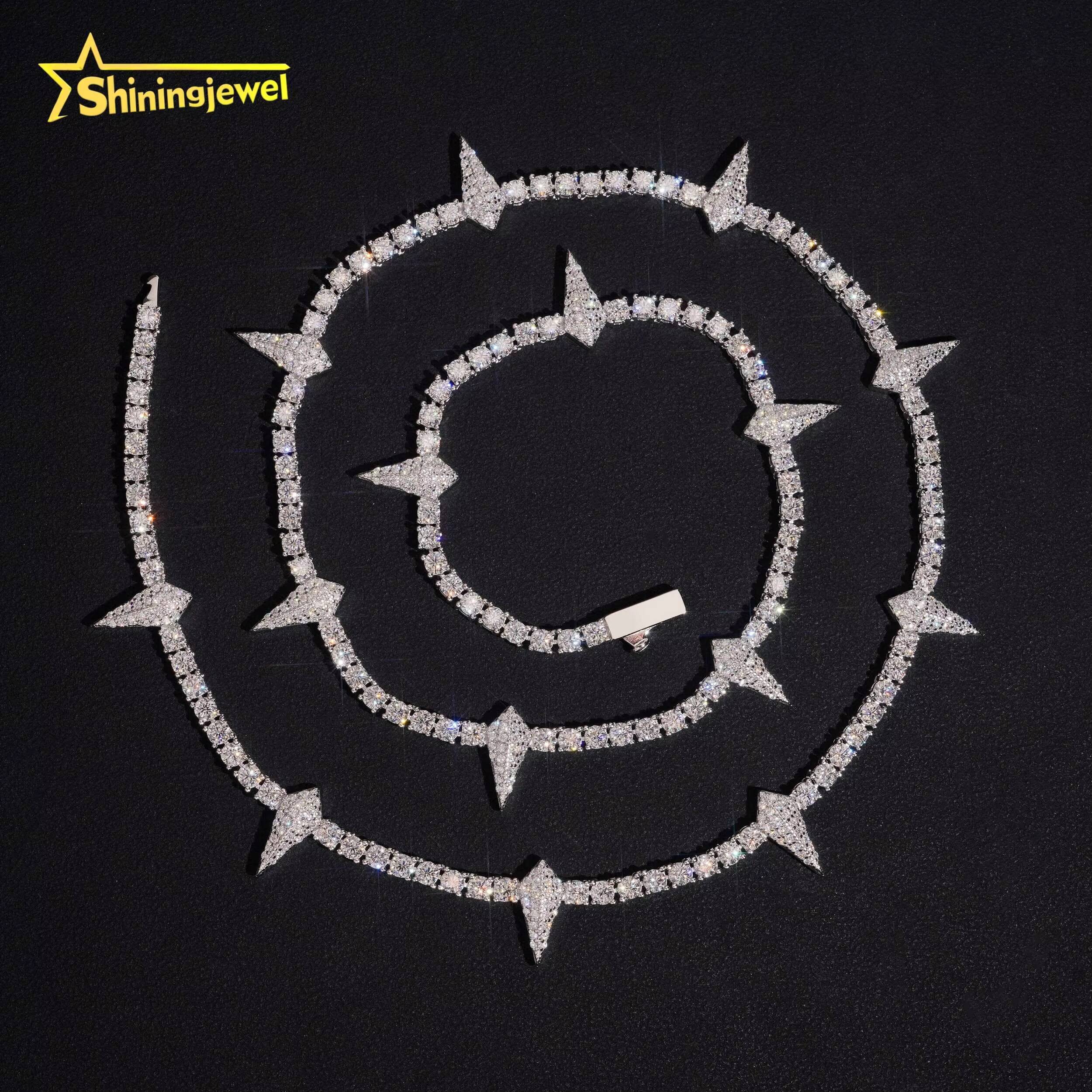 Iced Out Hip Hop Jewelry 3MM Pointed Tennis Chain 925 Silver VVS Moissanite Diamond Tennis Necklace Pass Diamond Tester