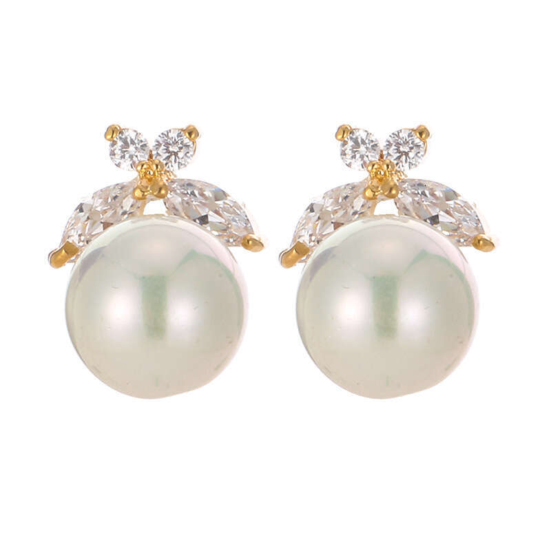 Trendy Simple Pearl Zircon Copper Drop Earrings Jewelry