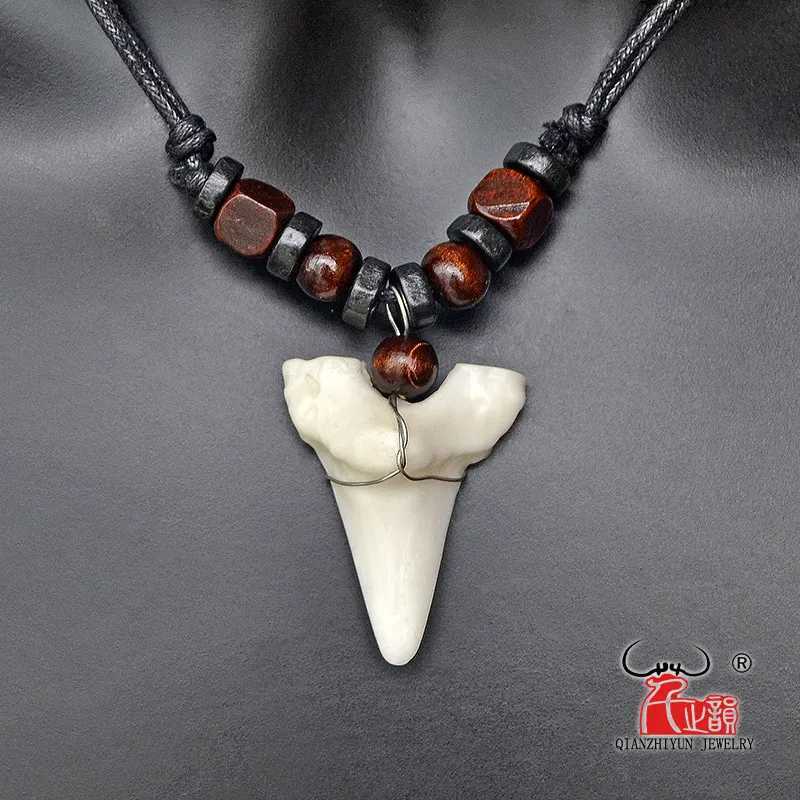 1PC Hawaii Surfer Jewelry Handmade Imitation Shark Teeth Pendant Maori Tribal Bone Choker Mens Necklace W250718