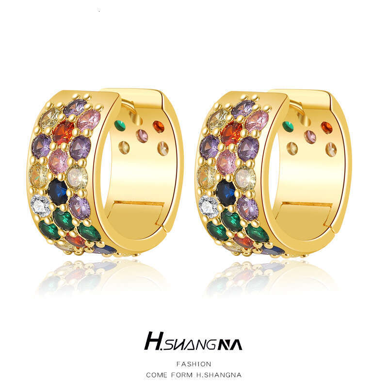 Light Vintage Inlaid Colorful Zircon for Women High-End Niche Style Geometric Round Earrings