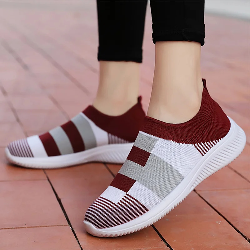 Women Shoes Vulcanized Zapatillas Mujer Knitted Sneakers Women Flat Shoes Mix Color Vulcanize Shoes Casual Chaussure Femme 250717