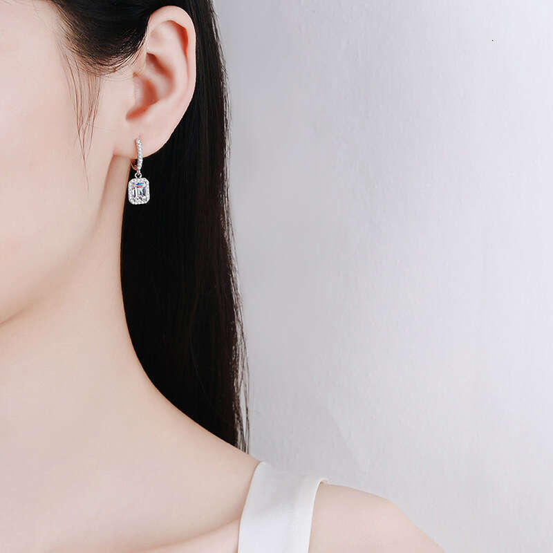 One Carat for Women, Sterling Sier Plated Earrings, Emerald Cut Moissanite Earrings 306