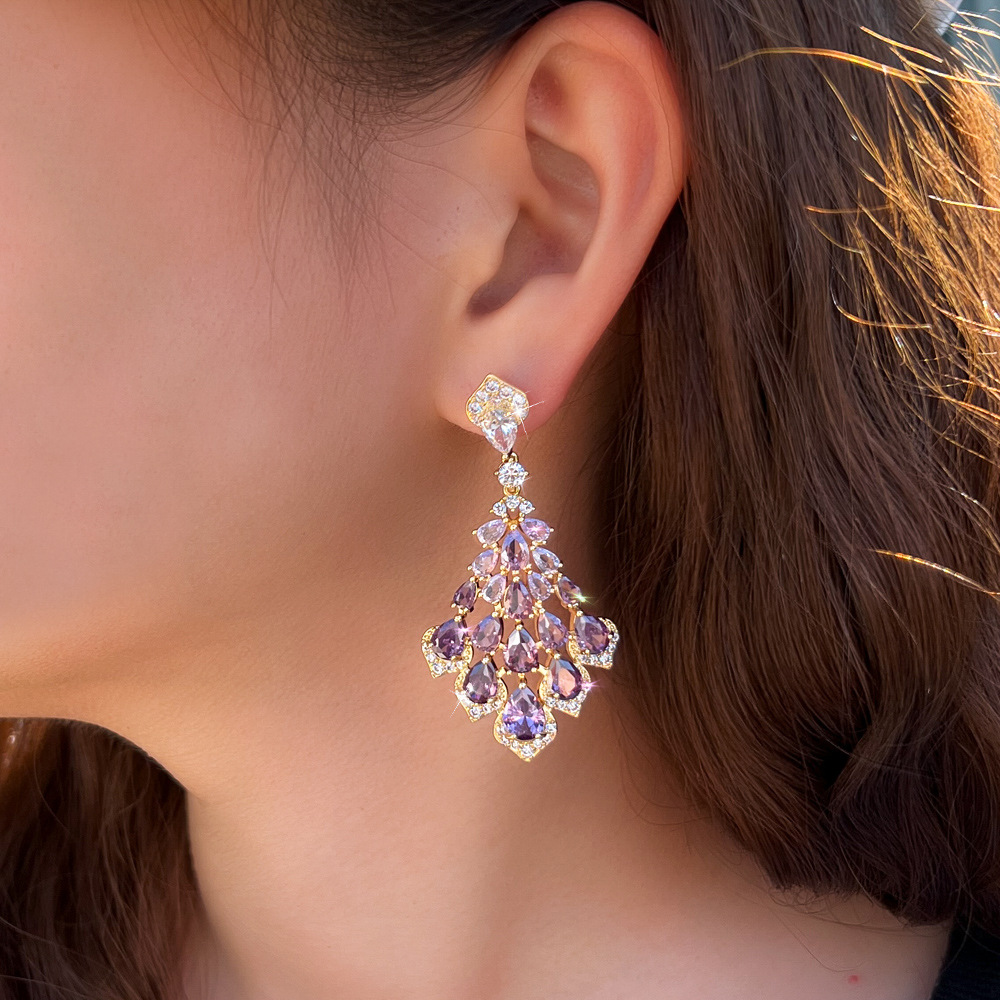 2025 Choucong Brand Dangle Earrings Vintage Jewelry 18K Gold Fill Water Drop Amethyst Cubic Zircon CZ Diamond Party Eternity Women Weddng Earring For 