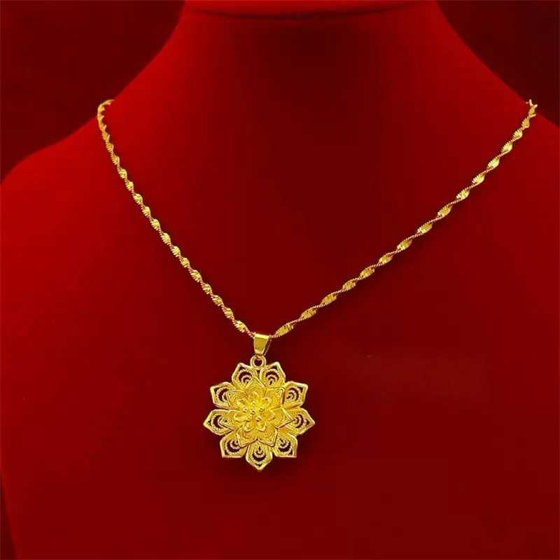 Best Selr 18K Gold AU750 Wens Water Wave Necklace Lotus Pendant Dainty Clavic Chain Party Daily Fashion Gift Jewelry W250718