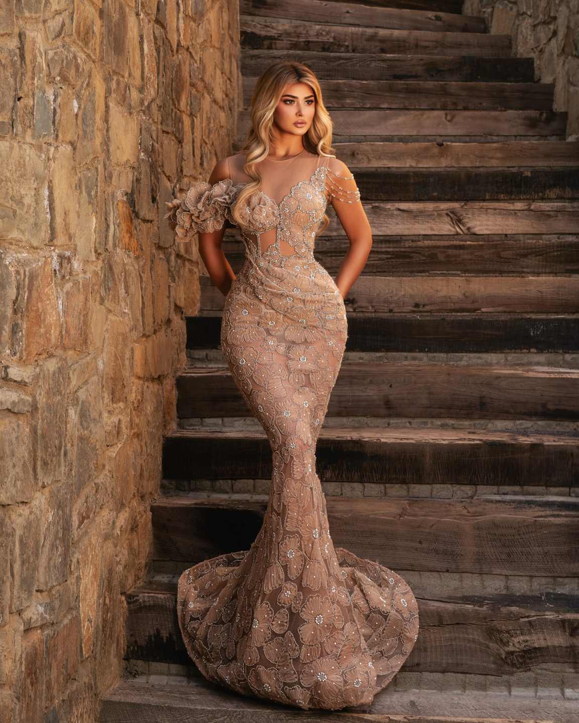 Luxury Mermaid Evening Dresses Ruffled sleeves Off Shoulder Appliques Beadeds Prom Gowns Party Banquet Customized