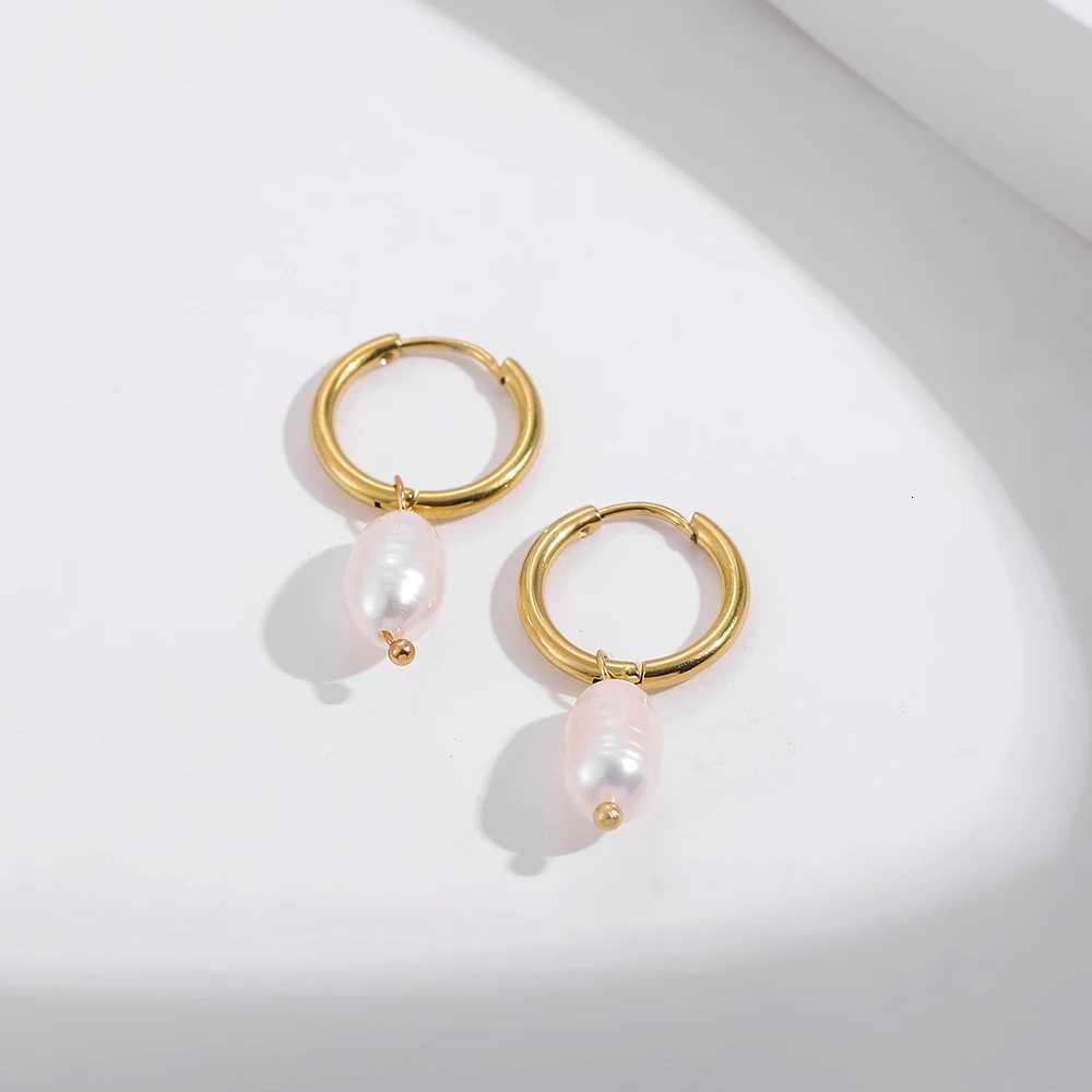 Minimalist Eardrop Pearl Small Hoop Earrings for Women Gold Color Stainless Steel Circle Huggies Hoops Ear Buckle Jewelry 2022XJ250718