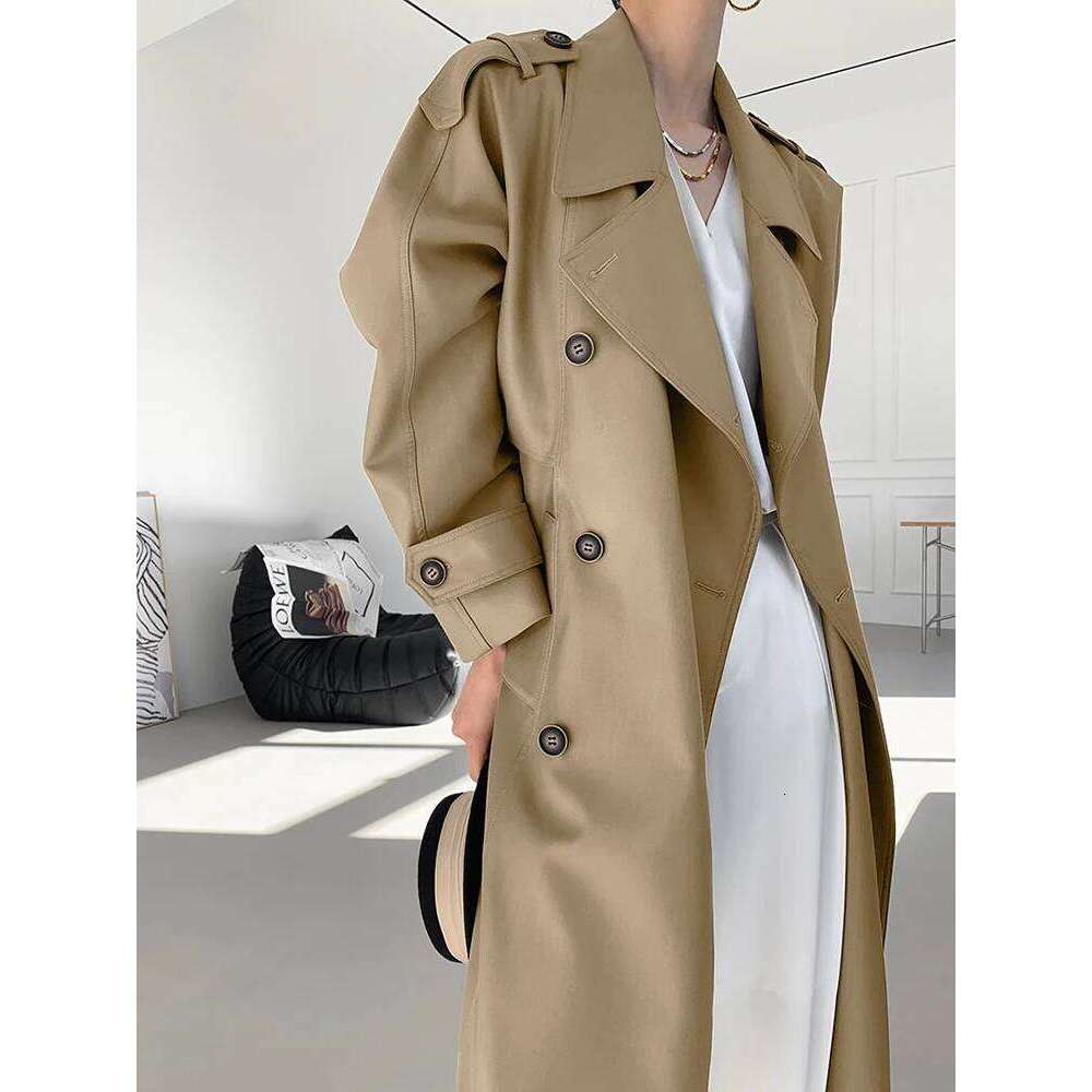 Fashion Autumn New Office Lady Women's Trench Lapel Double Breasted Loose Outwear Windbreaker Long Sleeve Women Coat