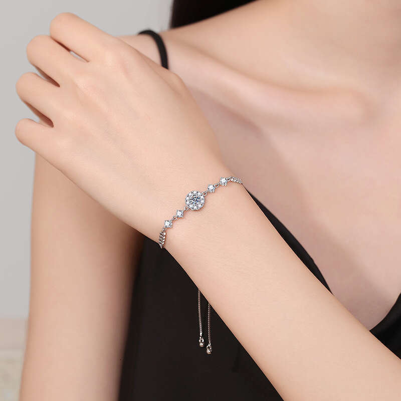 S Pure Sier New Round Bag Korean and Japanese High-end Feel 50 Points Moissanite Bracelet Adjustable 0a2