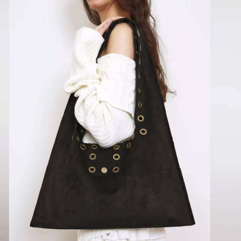 Retro Rivet Shoulder Armpit Fashion Motorcycle Suede Large Capacity Tote Bag