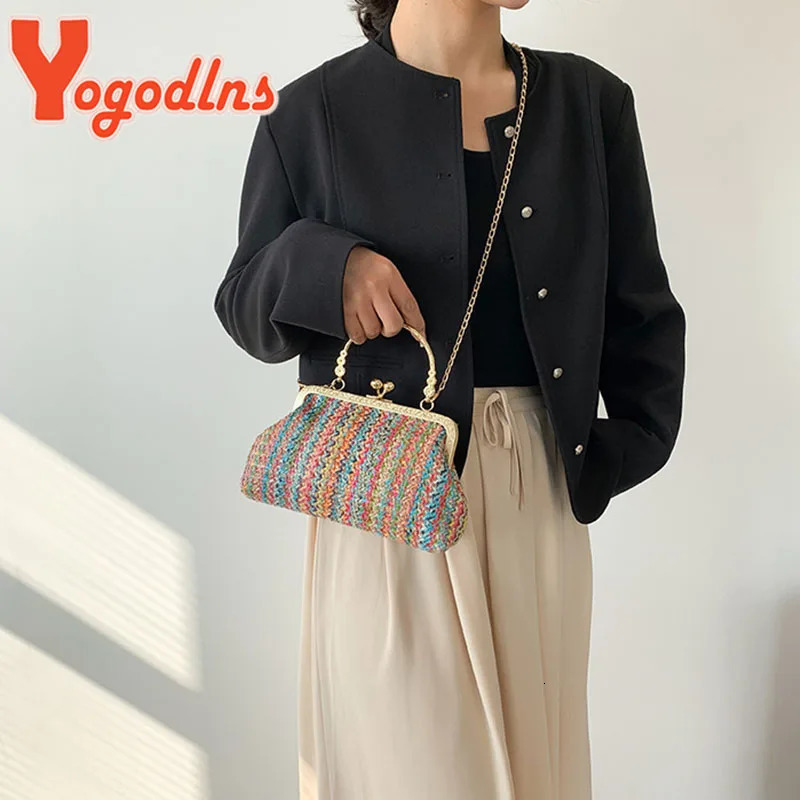 Yogodlns Straw Woven Purse Handbag For Womens Summer Shoulder Crossbody Bag Travel Beach Bag Ladies Fashion Chain Shopper Tote 250717