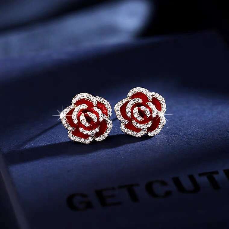 S Sier Needle Korean High-End Camellia Elegant Fashion Women's Three-Dimensional Rose Flower Earrings
