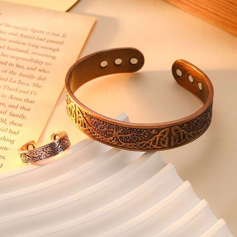 Viking Tree of Life Open Set Magnetic Bracelet Ring Jewelry