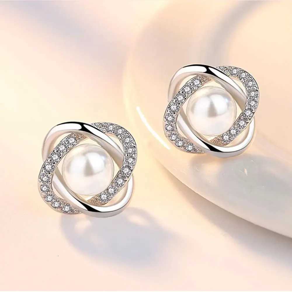925 Sterling Silver Earrings Zircon Pearl Twist Luxury Stud Earrings For Women XJ250718
