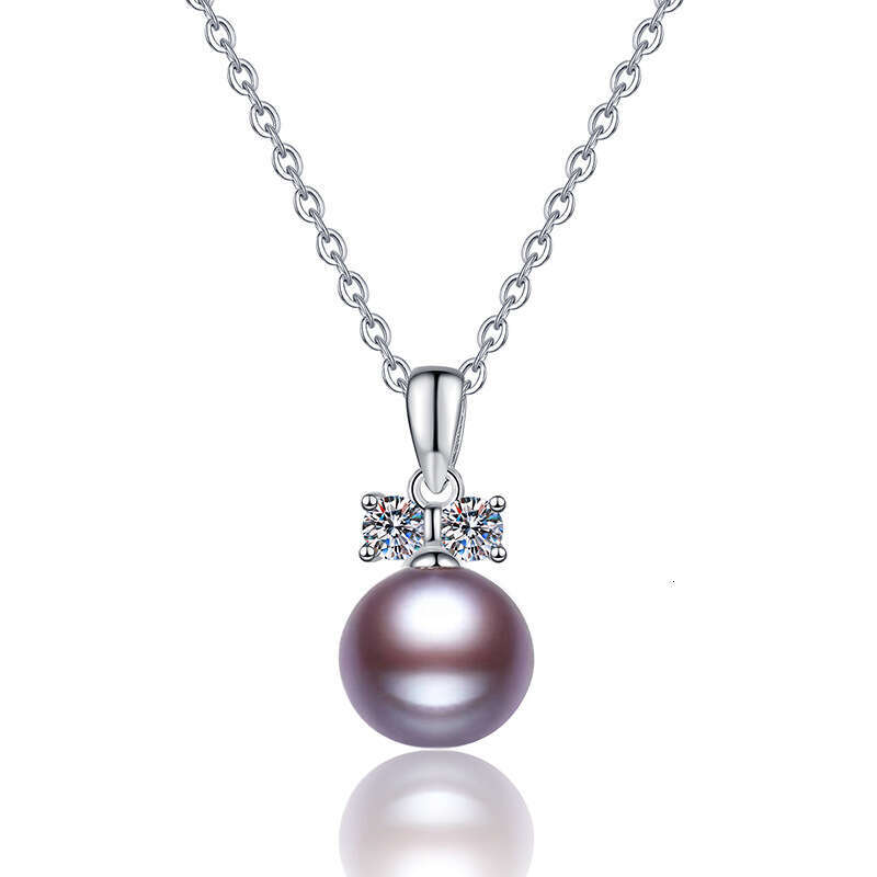 Moissanite Princess Diana Imperial Purple Natural Freshwater Pearl Pendant Sterling Sier Necklace d83